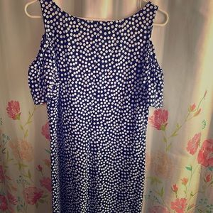 Navy blue and white polka dot midi dress